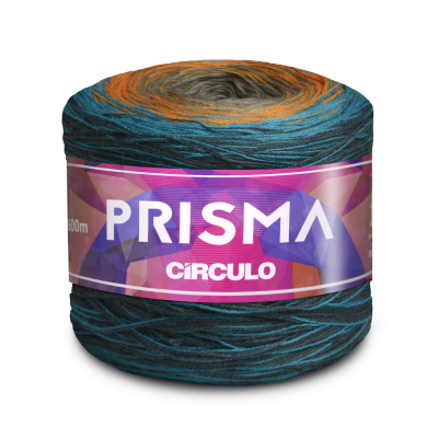 Novelo de fio multicolorido PRISMA CÍRCULO com etiqueta roxa e cor-de-rosa