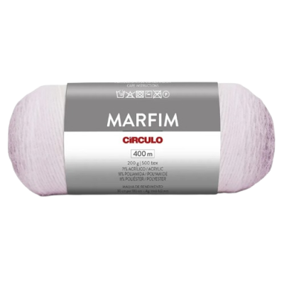 Novelo de lã rosa claro marca Círculo Marfim com rótulo cinzento e branco