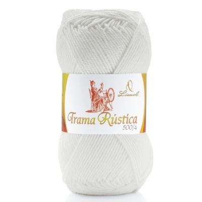 Novelo de fio branco de algodão Trama Rústica 500/4 com etiqueta da marca Lincol