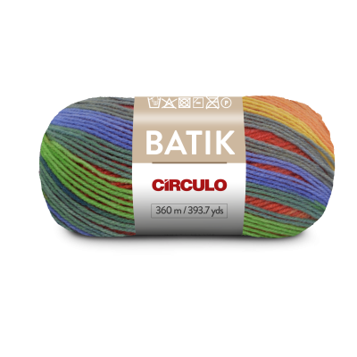 Novelo de lã colorida com etiqueta BATIK CÍRCULO