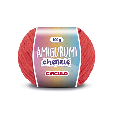 Novelo de lã coral com rótulo colorido