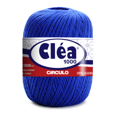 Novelo azul de linha Cléa 1000 Círculo com etiqueta branca e vermelha