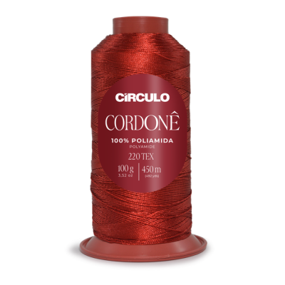 Carretel de linha vermelha Círculo Cordonê 100% poliamida 220 TEX 100g 450m