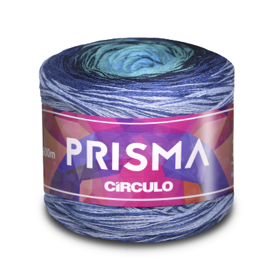 Rolo de fio multicolor azul com etiqueta PRISMA CÍRCULO