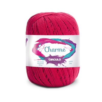 Novelo de linha vermelho com rótulo branco e colorido da marca Circulo.