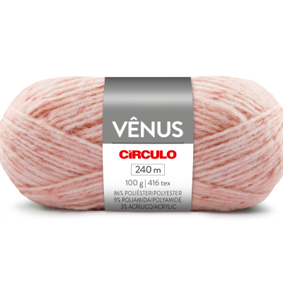 Novelo de lã rosa claro com etiqueta VÊNUS CÍRCULO