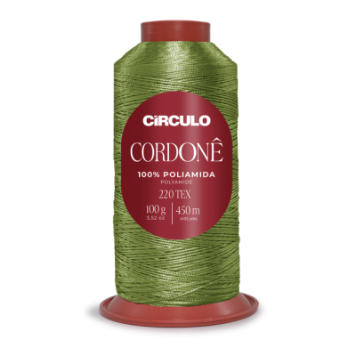 cone de linha verde Círculo Cordonê com etiqueta vermelha