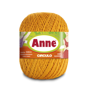 Rolo de fio amarelo mostarda com rótulo Anne Círculo 100% algodão
