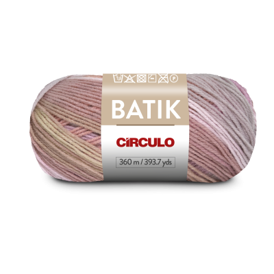 Novelo de lã multicolorida com etiqueta da marca CÍRCULO BATIK.