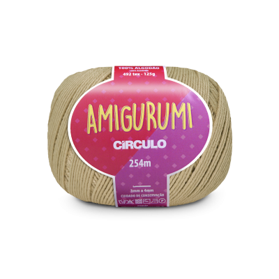 Fio de algodão bege com etiqueta roxa vermelha AMIGURUMI CÍRCULO