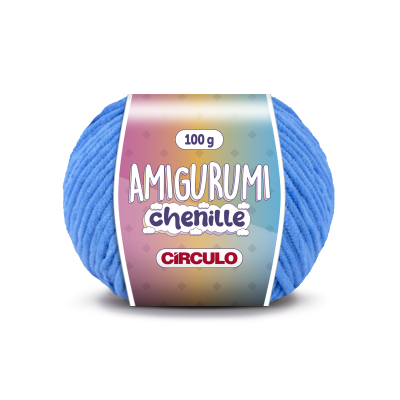 Novelo de lã azul para amigurumi com etiqueta colorida
