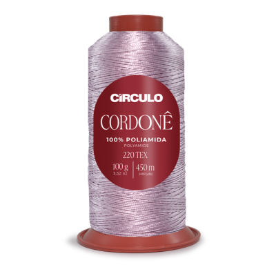 Carretel de linha roxa cintilante CÍRCULO CORDONÊ 100% poliamida com etiqueta vermelha