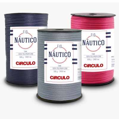 Três bobinas de fio náutico Círculo em azul escuro, cinzento e rosa