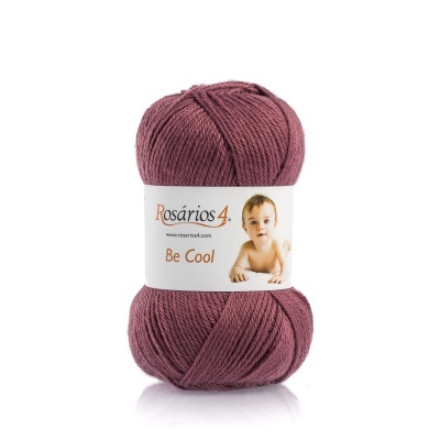Novelo de fio Rosários 4 cor vinho com etiqueta branca e imagem de bebé