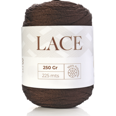 Novelo de fio tipo Lace castanho escuro com etiqueta branca