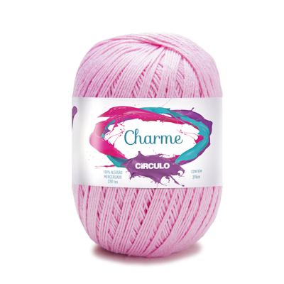 Ovillo de fio rosa claro 100% algodão mercerizado com etiqueta branca colorida