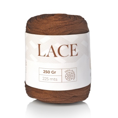 Rolo de fio castanho de malha fina com etiqueta branca LACE 250 Gr 225 mts 100% POLIESTER