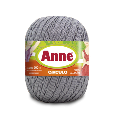Novelo de linha cinzenta da marca Anne Círculo em embalagem colorida
