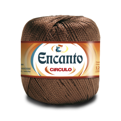 Novelo de fio castanho viscose com etiqueta Encanto Círculo