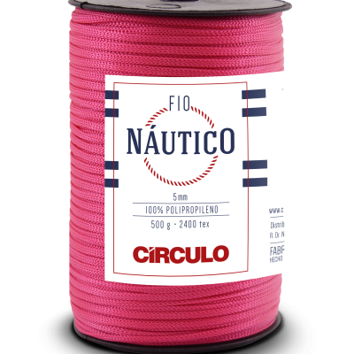 Rolo de fio náutico cor de rosa com etiqueta branca e azul