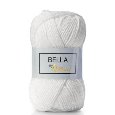 Novelo de lã branca com etiqueta BELLA By Elinor