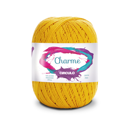 Novelo de fio amarelo com etiqueta colorida Charme Círculo