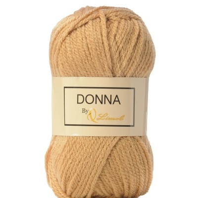 Novelo de lã bege com rótulo DONNA By QSenseol