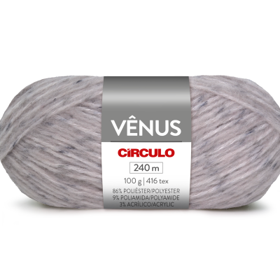 Novelo de lã cinza claro com etiqueta VÊNUS CÍRCULO