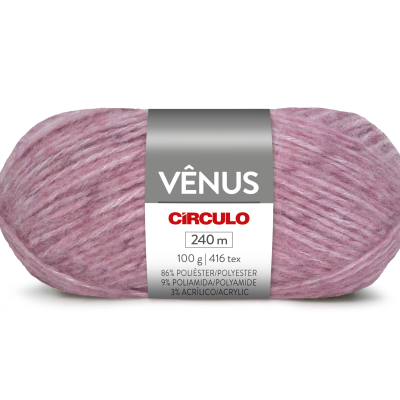 Novelo de lã rosa com etiqueta prateada VÊNUS CÌRCULO