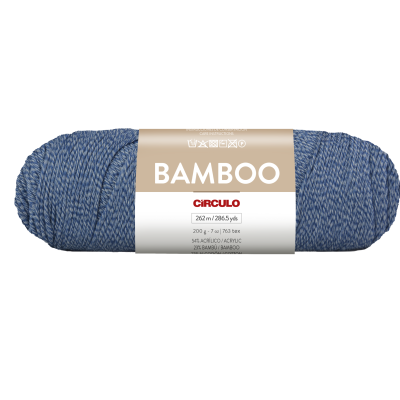 Novelo de fio azul de bambu com etiqueta da marca CÍRCULO e texto BAMBOO