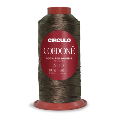 Cone de linha Círculo Cordonê castanho com etiqueta vermelha