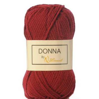 Novelo de lã vermelha com etiqueta DONNA By Linovel