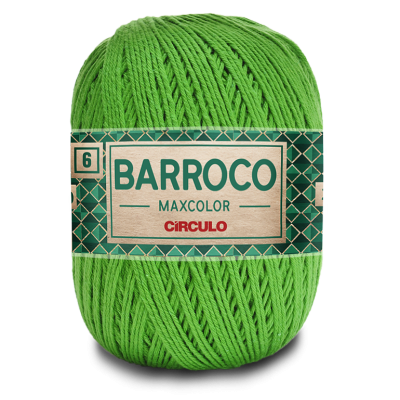 Novelo de fio verde com rótulo da marca Barroco Maxcolor da Círculo