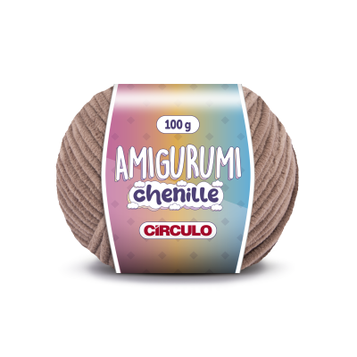 Novelo de lã chenille castanha com etiqueta colorida