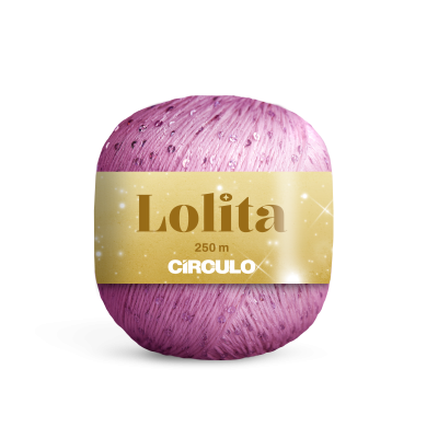 Novelo de linha rosa com lantejoulas e etiqueta dourada LOLITA 250 m CÍRCULO