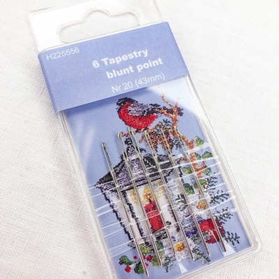 Conjunto de 6 agulhas Tapestry em embalagem de plástico com imagem bordada de pássaro e lanterna