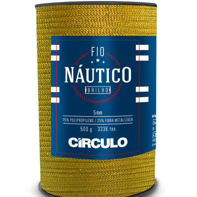 Rolo de fio náutico brilhante dourado com etiqueta azul e branca da marca CÍRCULO