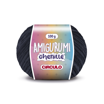 Novelo de lã preta tipo chenille com etiqueta colorida da marca CÍRCULO