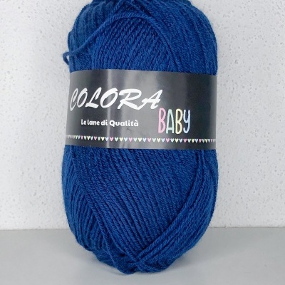 Novelo de lã azul escuro Colorà Baby com etiqueta preta