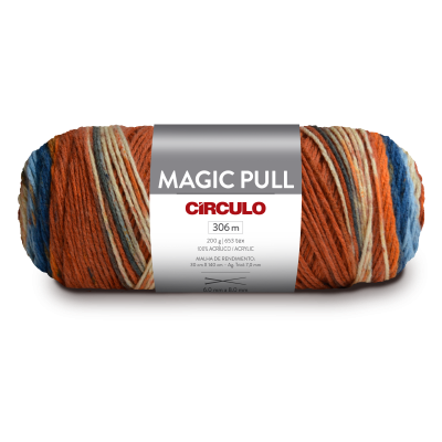 Novelo de lã multicolorida com etiqueta MAGIC PULL CÍRCULO