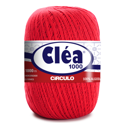 Novelo de fio de algodão vermelho Cléa 1000 Circulo com rótulo vermelho e branco