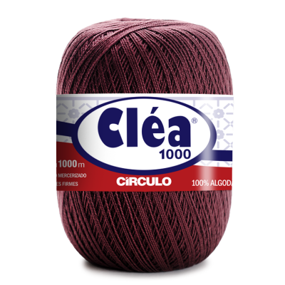 Novelo de fio Cléa 1000 cor borgonha com rótulo da marca Circulo