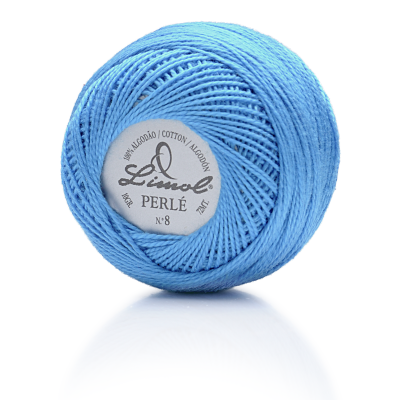 Novelo de linha azul claro de algodão Limol Perlé N.º 8