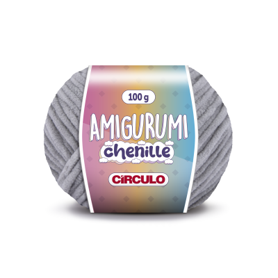 Novelo de lã cinzenta com etiqueta colorida AMIGURUMI chenille