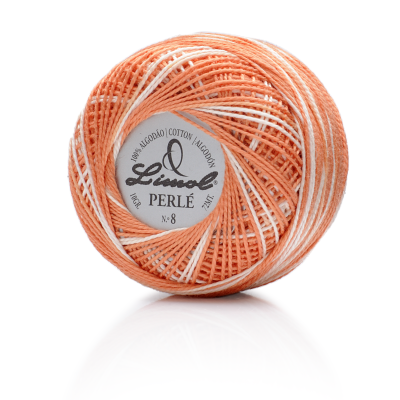 Novelo de linha de algodão Linol Perlé N.º 8 em tons laranja e branco