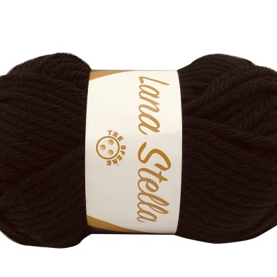 Novelo de lã preta com etiqueta 'Lana Stella'