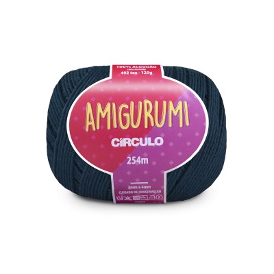 Rolo de fio azul escuro AMIGURUMI Círculo com etiqueta rosa e roxo