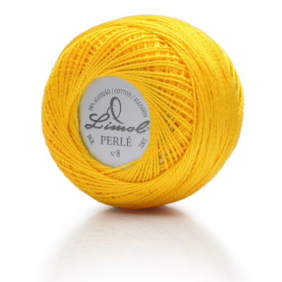Novelo de fio de algodão amarelo Limol Perlé N° 8