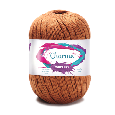 Novelo de fio de algodão castanho com rótulo colorido Charme Círculo