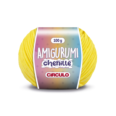 Novelo de lã amarelo com etiqueta colorida da marca CÍRCULO.